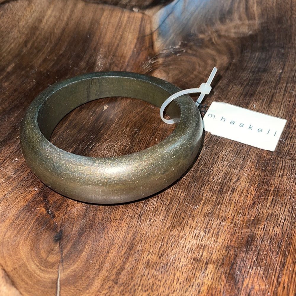 Miriam Haskell Artisan Wood Organic Shape Bangle Bracelet NWT